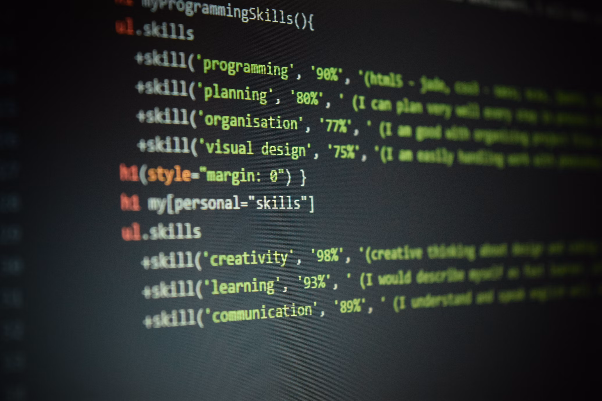 Код написанный на CSS, описывающий персональные софт скилы